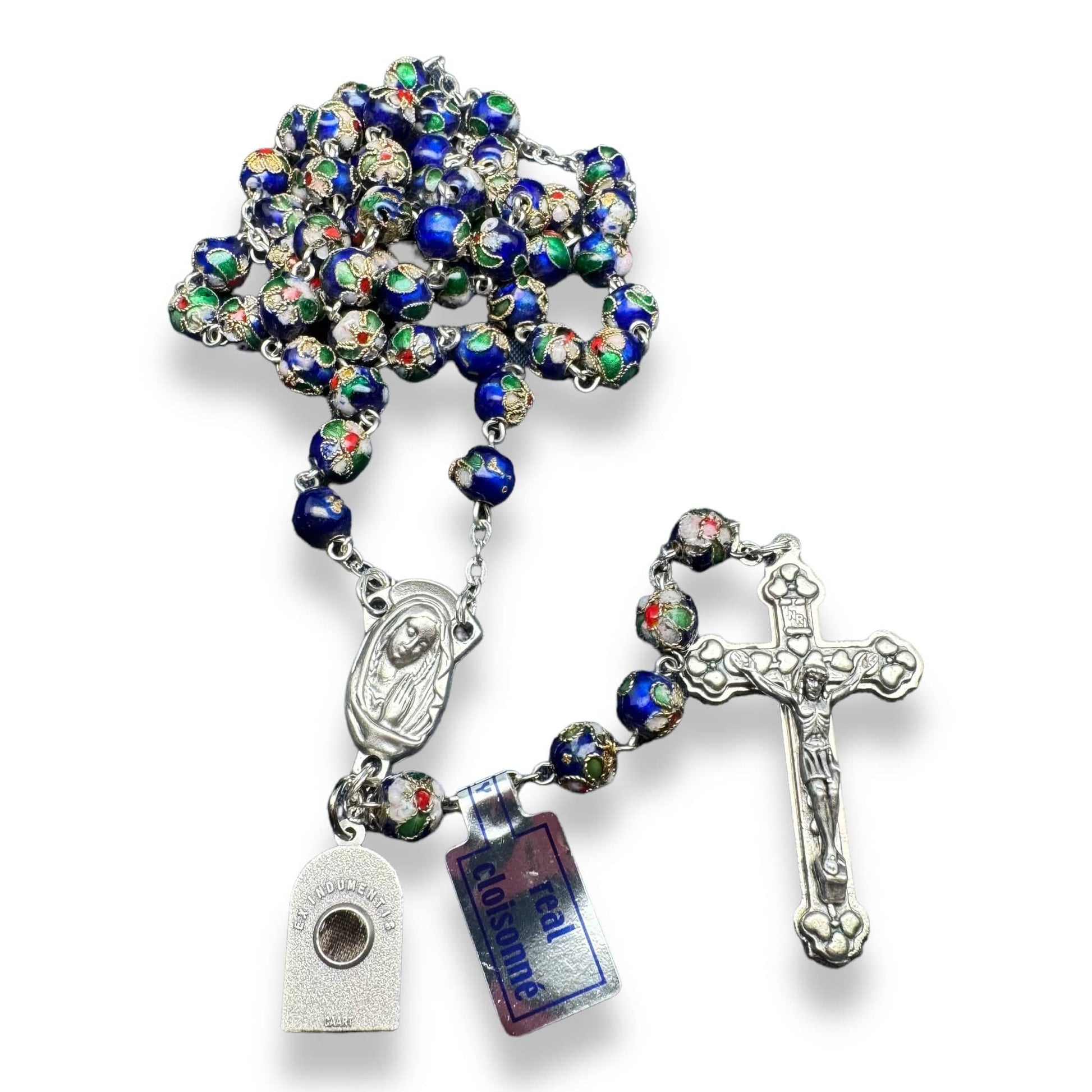 St. Padre Pio Relic Blue Cloisonne Rosary  - Blessed by Pope | Catholically