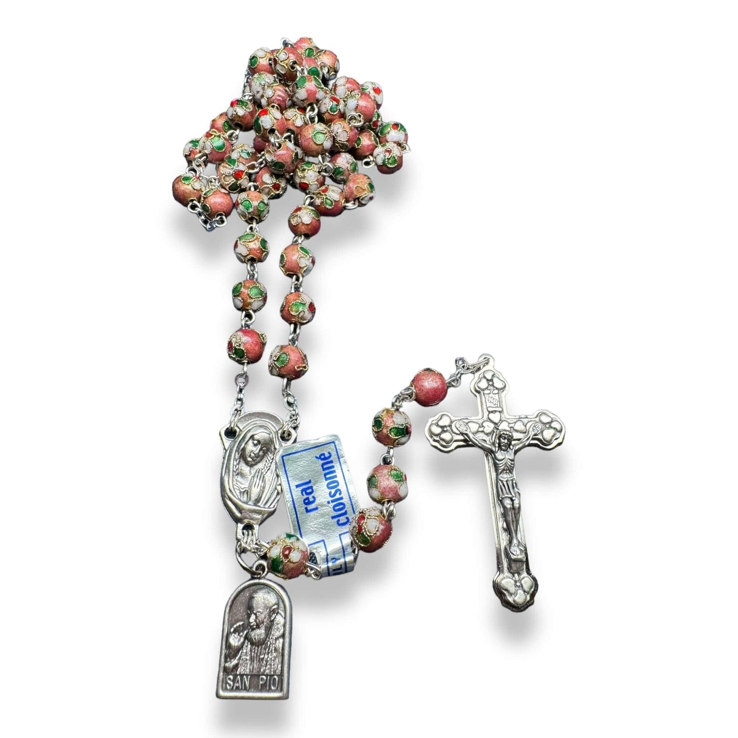St. Padre Pio Relic Pink Cloisonne Rosary  - Blessed by Pope | Catholically