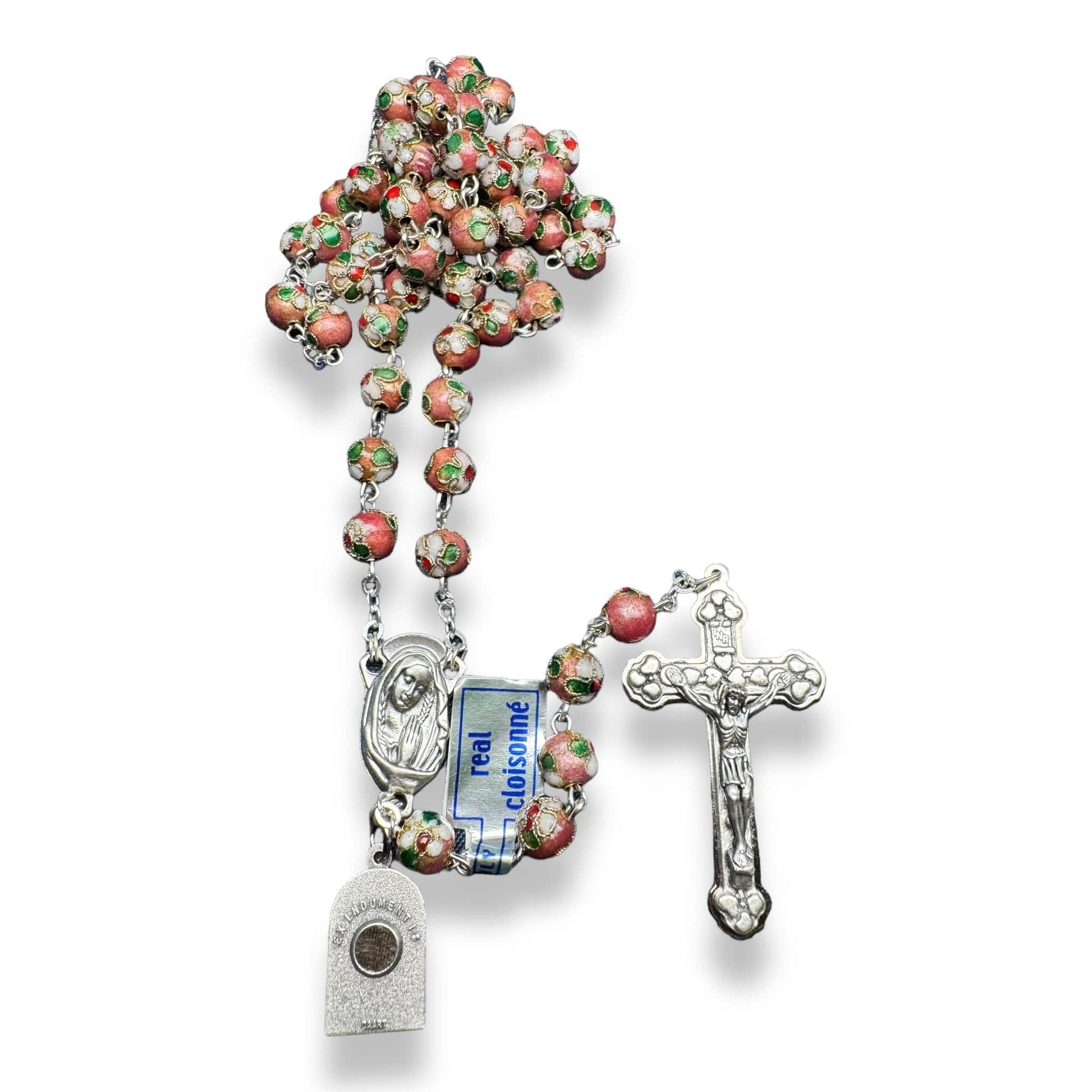St. Padre Pio Relic Pink Cloisonne Rosary  - Blessed by Pope | Catholically
