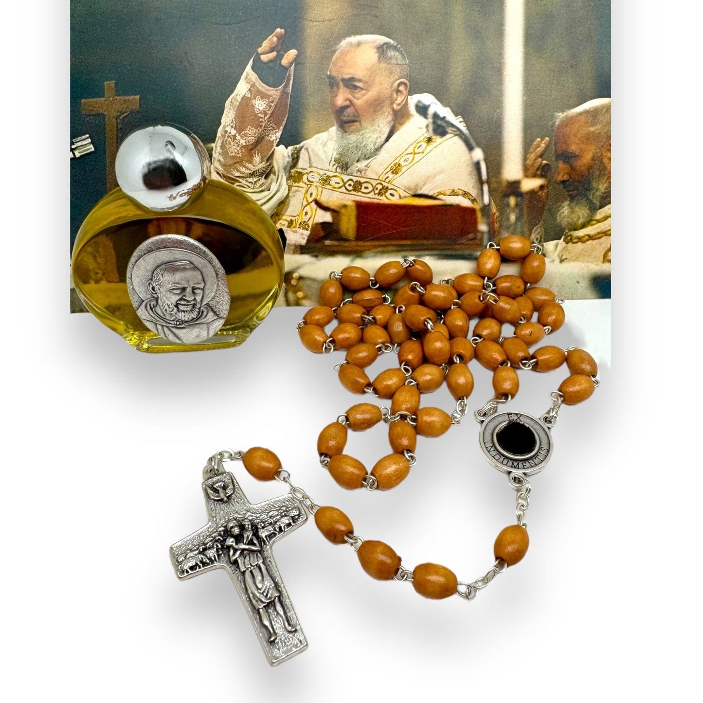St. Padre Pio Relic Rosary Blessed By Pope w/ 2nd Class Relic - St. Father Pio | Catholically