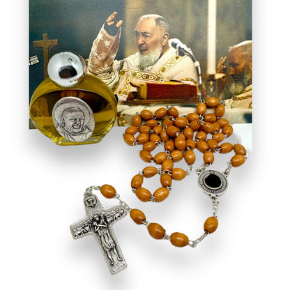 St. Padre Pio Relic Rosary Blessed By Pope w/ 2nd Class Relic - St. Father Pio | Catholically