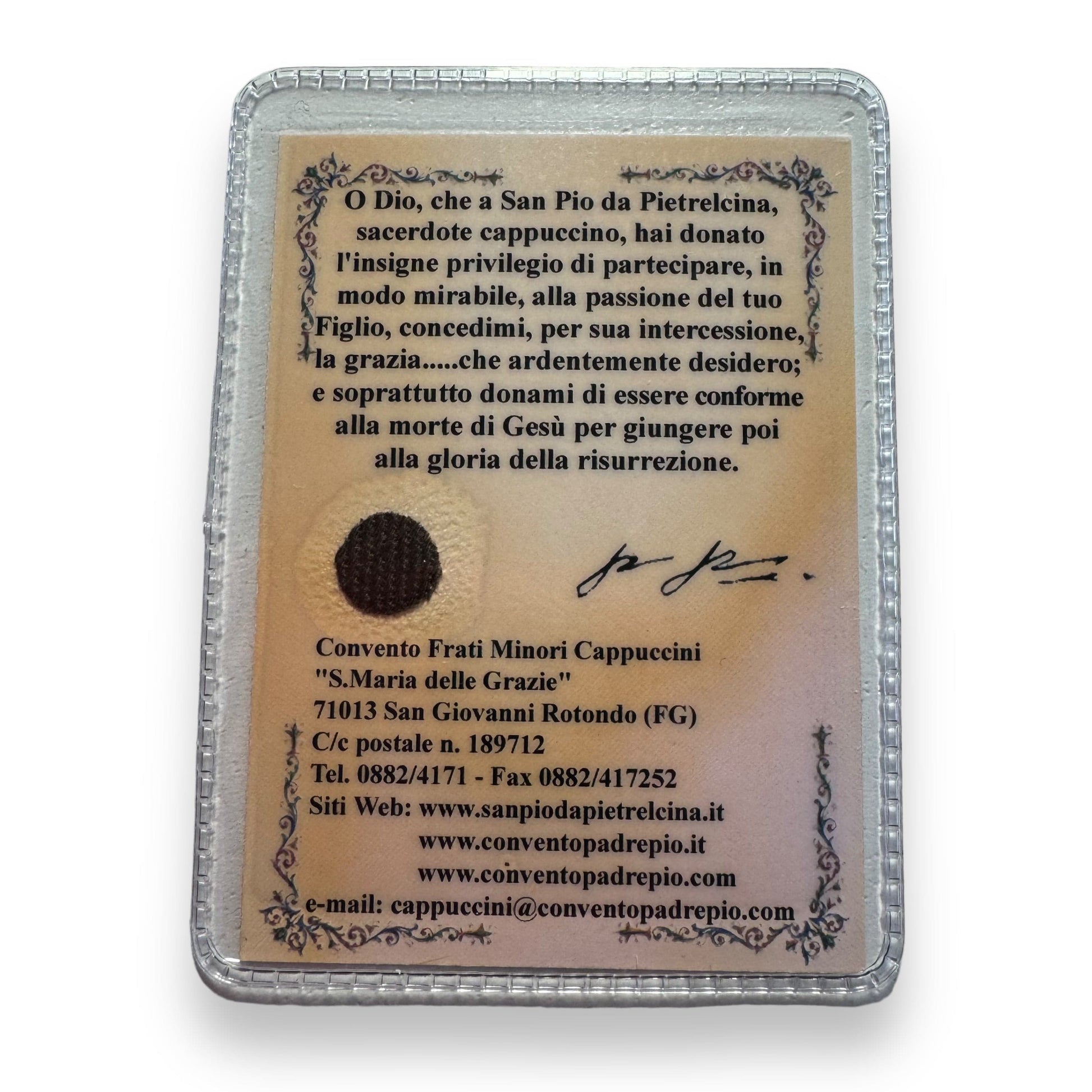 St. Padre Pio Vintage Holy Card - Relic Of St. Father Pio Of Pietrelecina | Catholically