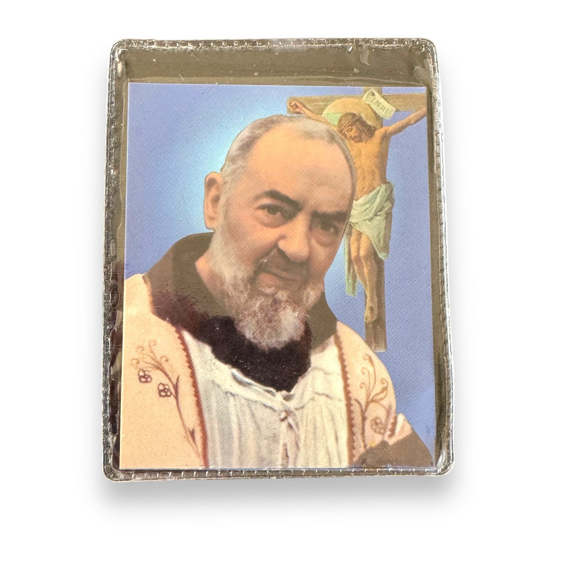 St. Padre Pio Vintage Holy Card with 2nd Class Free Relic Father Pio Badge | Catholically