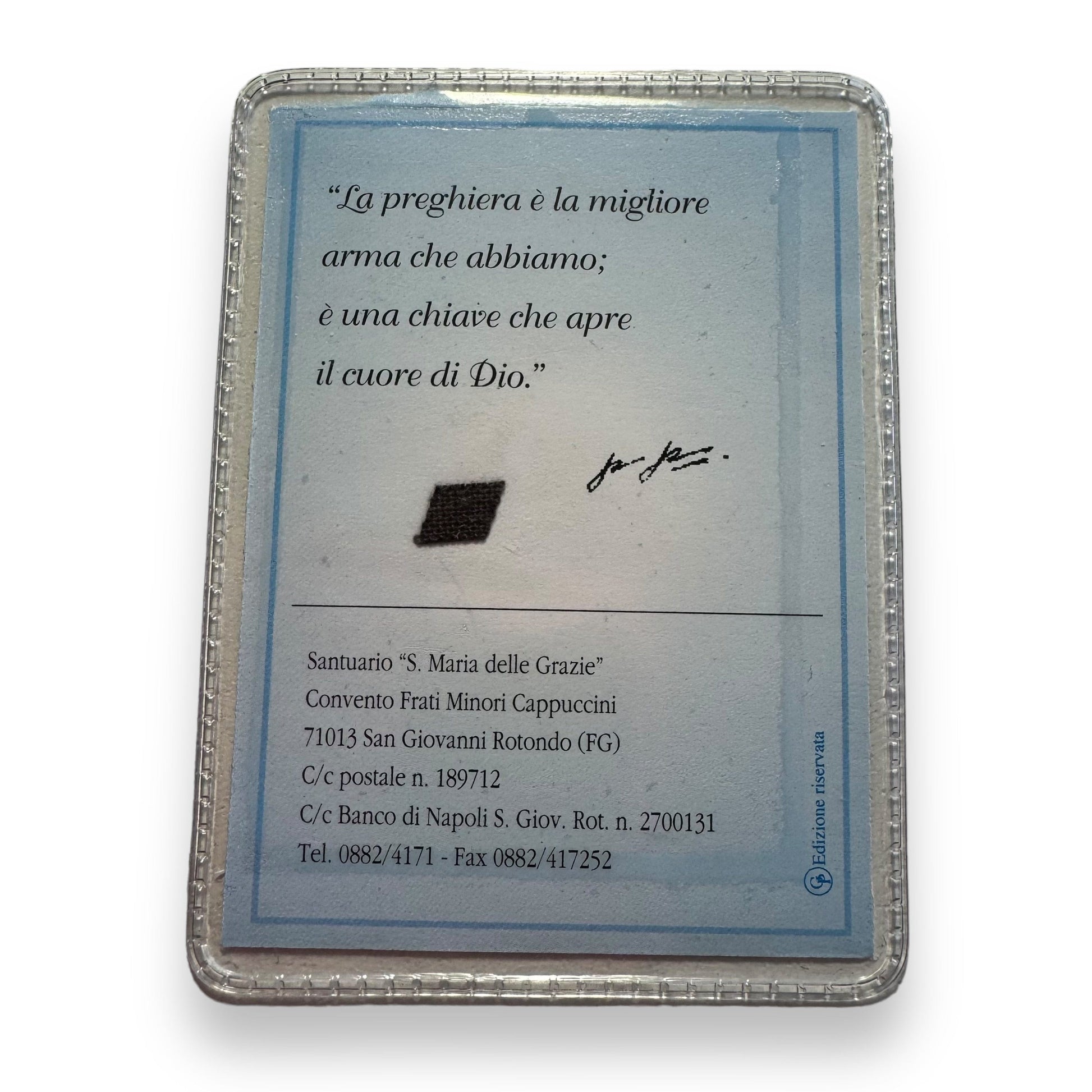 St. Padre Pio Vintage Laminated Holy Card With 2nd Class Relic Ex-Indumentis | Catholically
