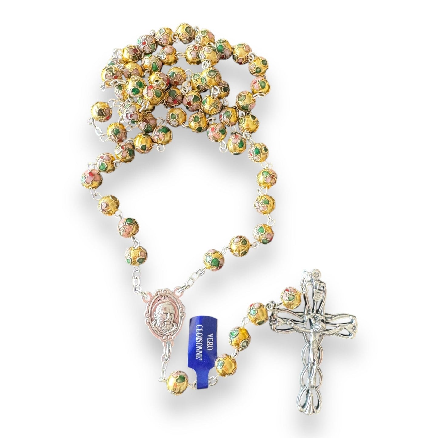 St. Pio Rosary with 2nd Class Relic – Cloisonné Beads Blessed by the Pope | Catholically