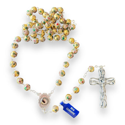 St. Pio Rosary with 2nd Class Relic – Cloisonné Beads Blessed by the Pope | Catholically