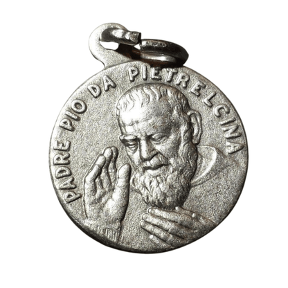 St. Saint Padre Father Pio Silver Plated Tiny Medal + Our Lady Of Graces | Catholically