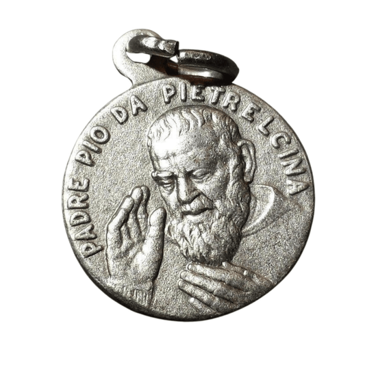 St. Saint Padre Father Pio Silver Plated Tiny Medal + Our Lady Of Graces | Catholically