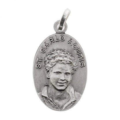 Sterling Silver Medal of Saint Carlo Acutis – Canonized Saint of the Eucharist | Catholically