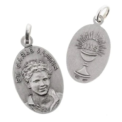 Sterling Silver Medal of Saint Carlo Acutis – Canonized Saint of the Eucharist