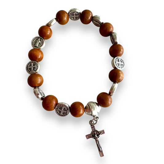 Stretch - Wooden Bracelet Miraculous Medal - Blessed By Pope | Catholically
