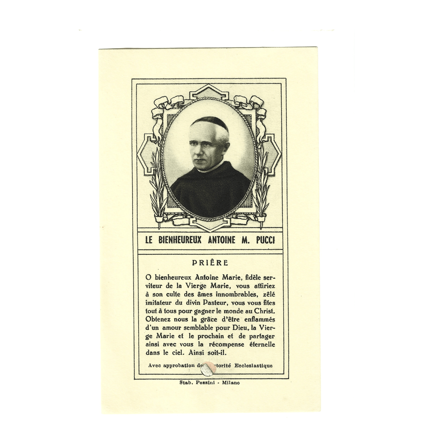 Venerable Antonio Maria Pucci - Passionist - Relic card ex-indumentis | Catholically