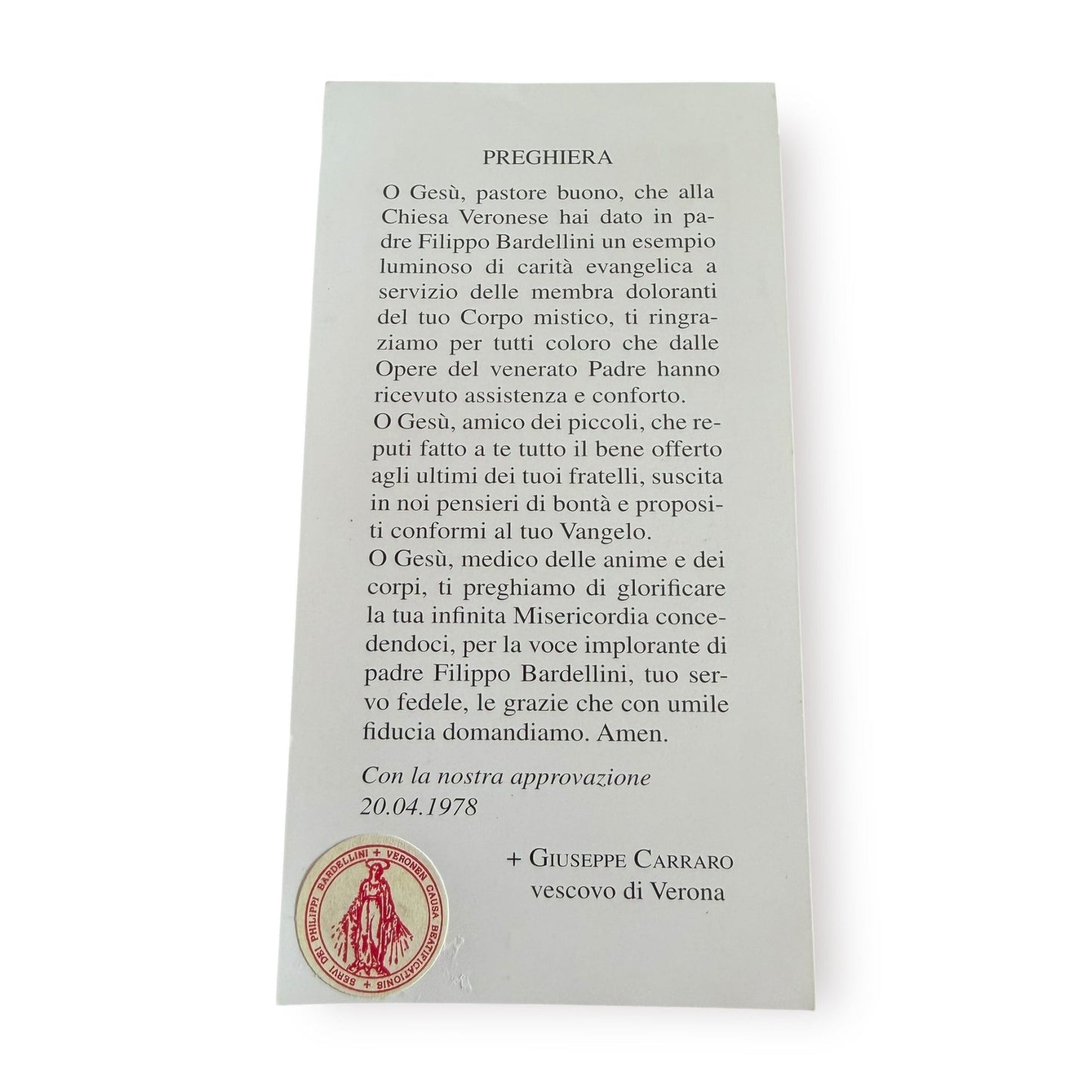 Venerable Filippo Bardellini Relic Card – Vintage Holy Card Blessed by Pope Leo | Catholically