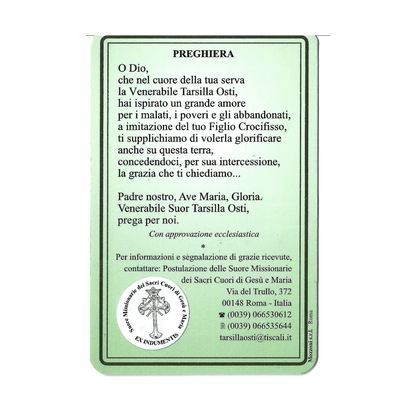 Venerable Tarsilla Osti Relic Card - Missionary of the Sacred Hearts | Catholically