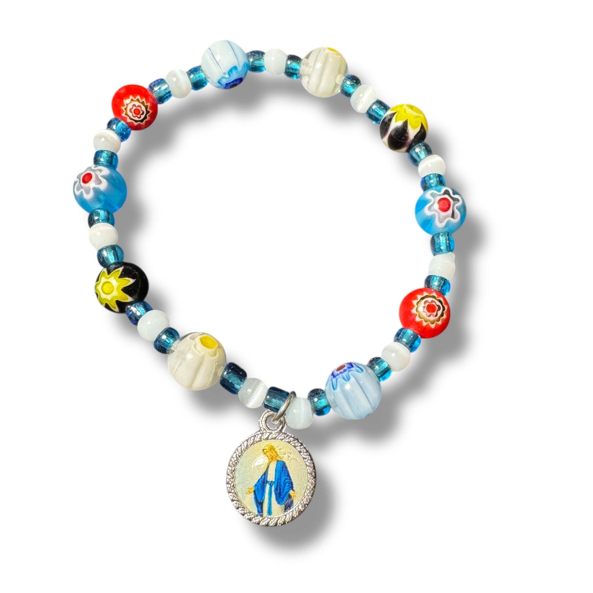 Venetian Glass Murrina Bracelet Blessed by Pope - Miraculous Medal | Catholically