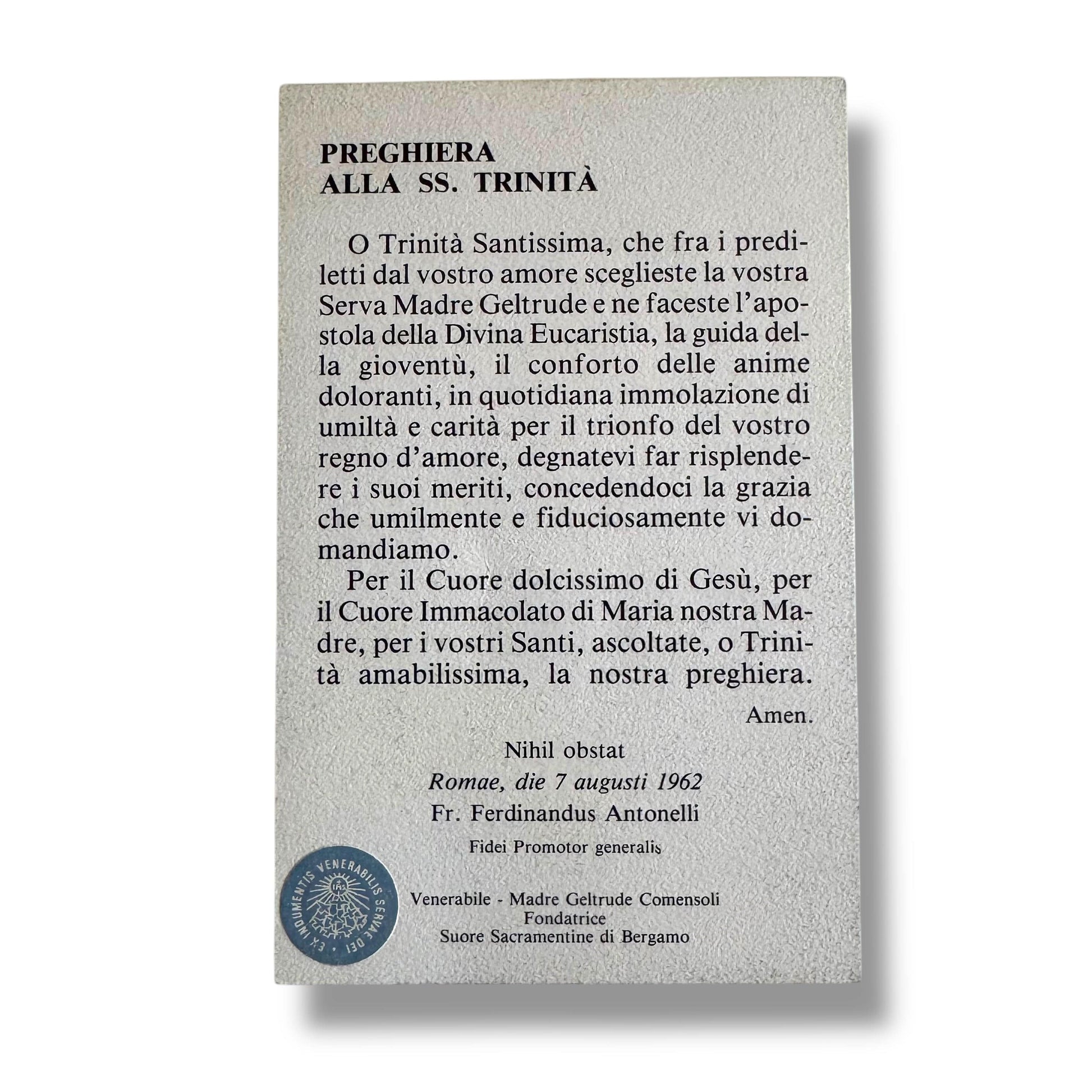 Vintage Holy Card of Beata Geltrude Comensoli with Relic | Catholically