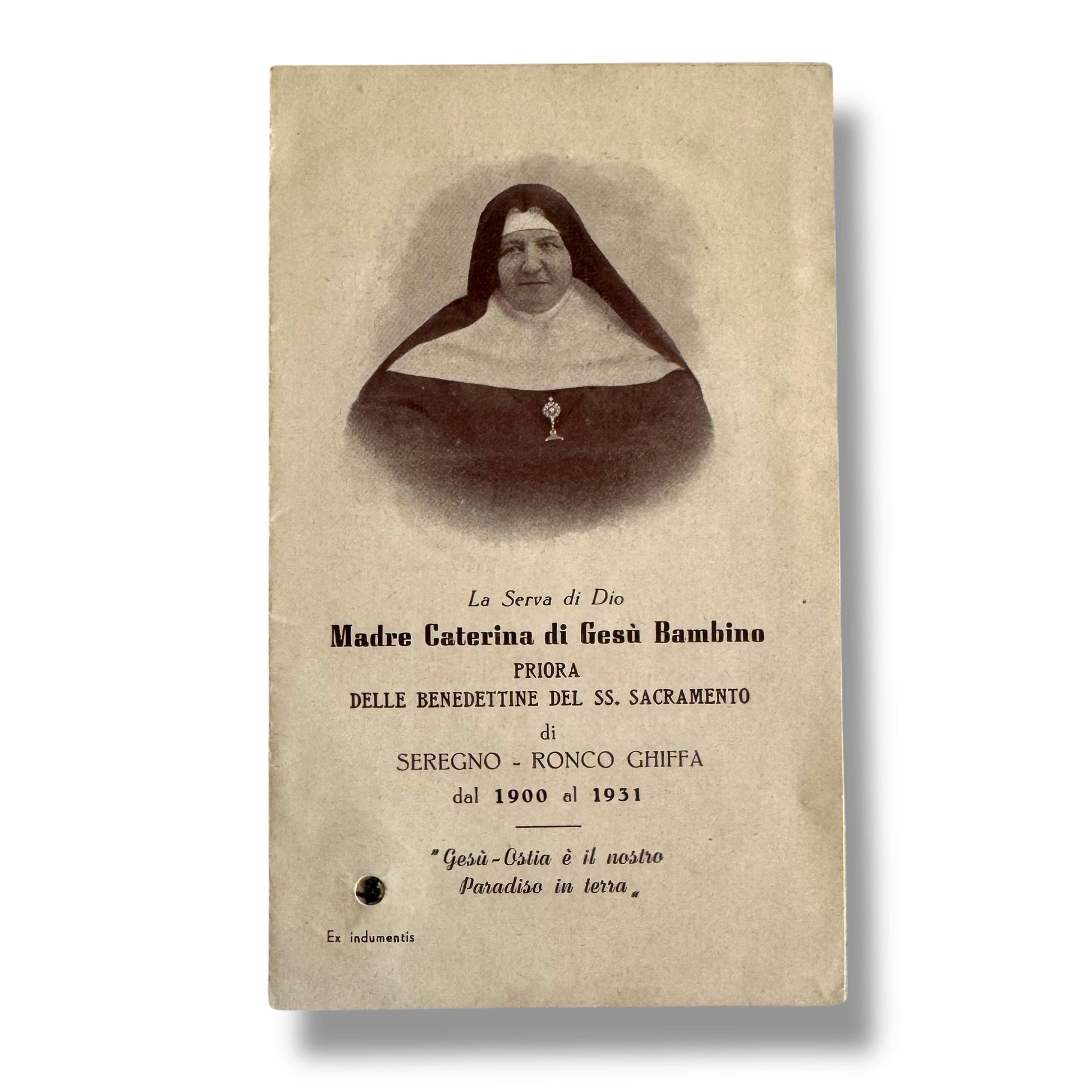 Vintage Holy Card of Madre Caterina di Gesù Bambino with Relic | Catholically