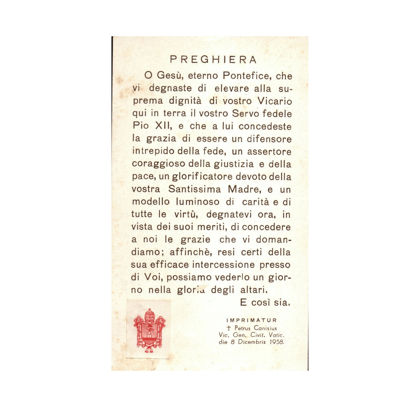 Vintage Holy Card of Pope Pius XII with Relic | Catholically