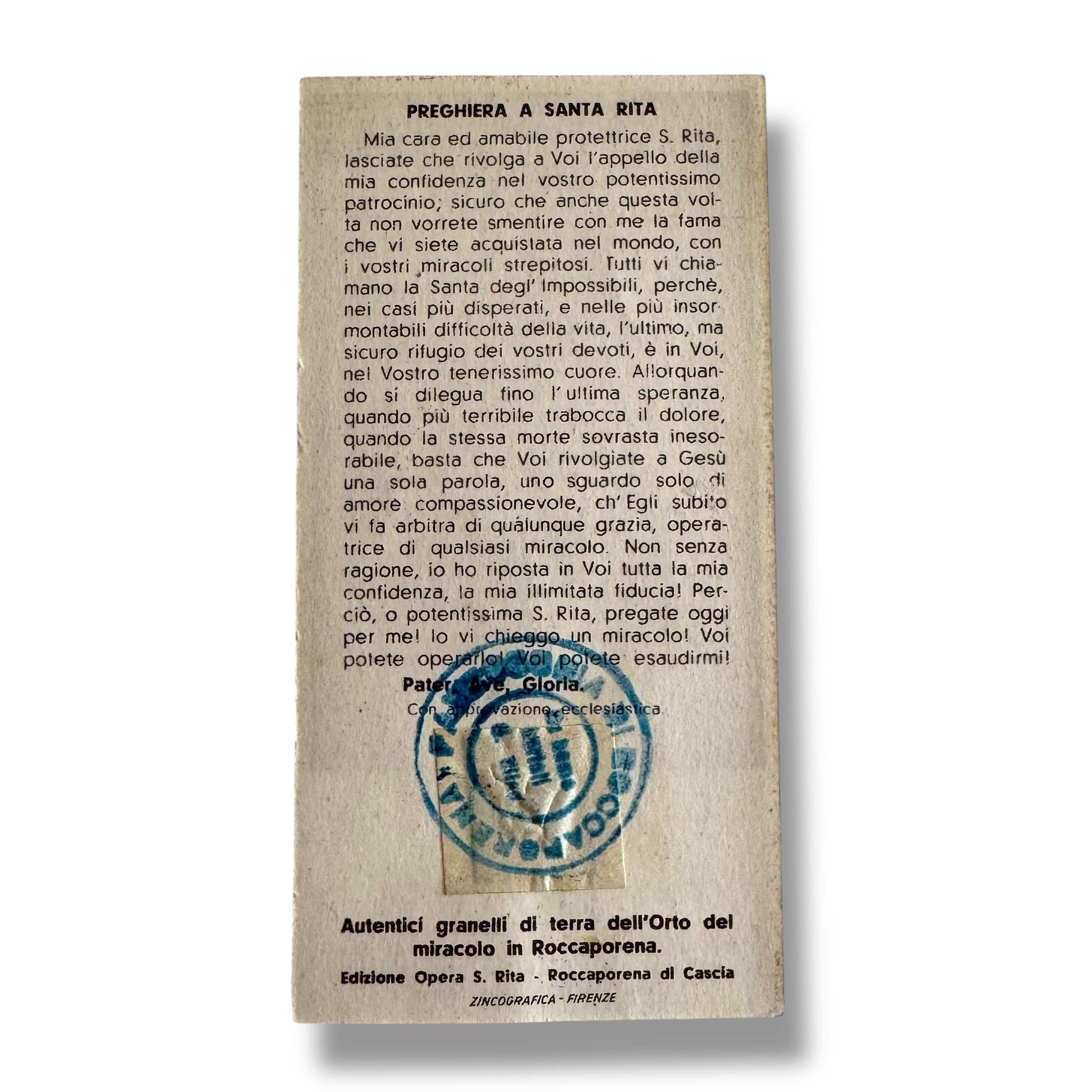 Vintage Holy Card of Santa Rita da Cascia with Relic | Catholically