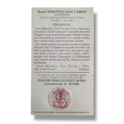 Vintage Holy Relic Card – Blessed Timoteo Giaccardo | Catholically