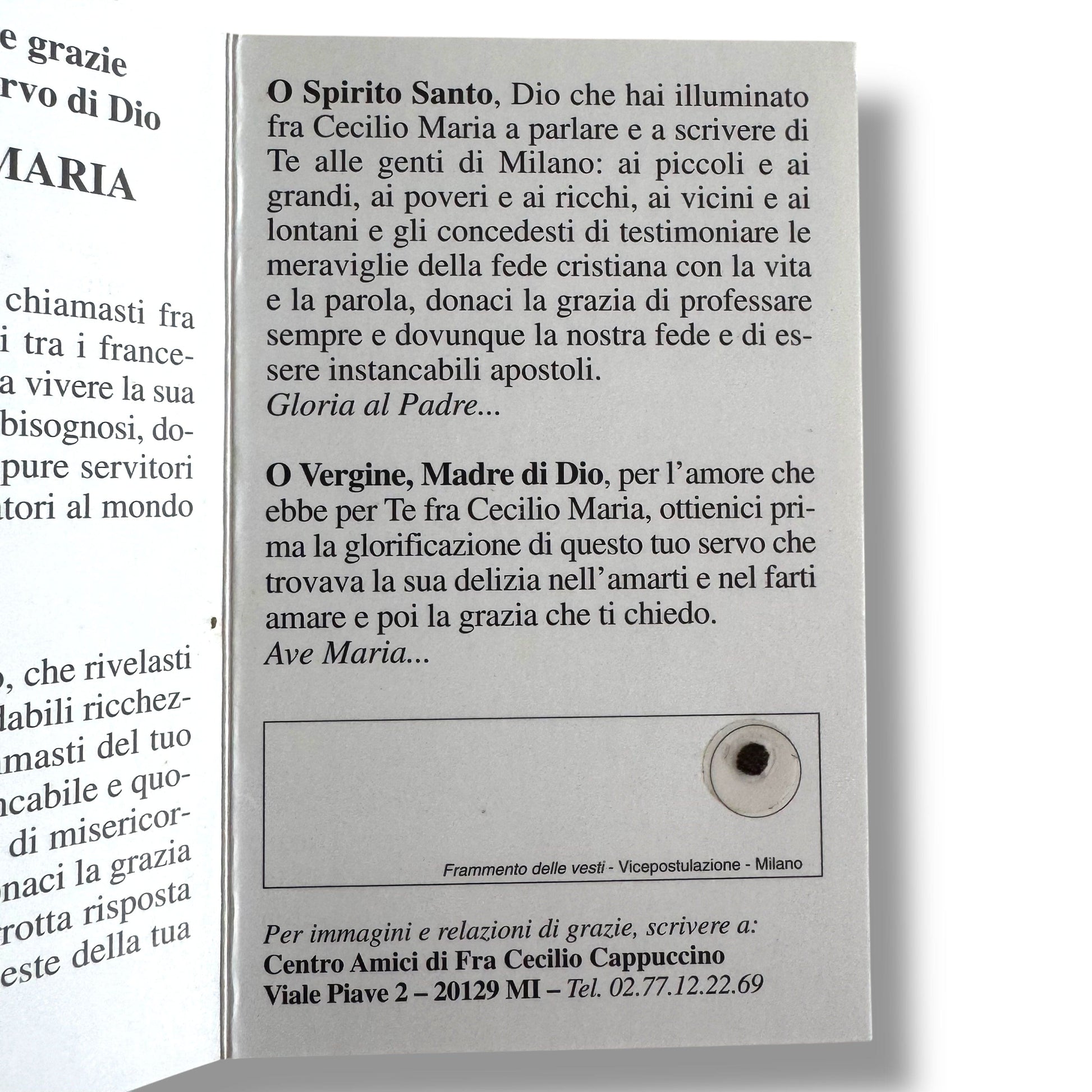 Vintage Holy Relic Card – Servant of God Fra Cecilio Maria, Capuchin Friar | Catholically