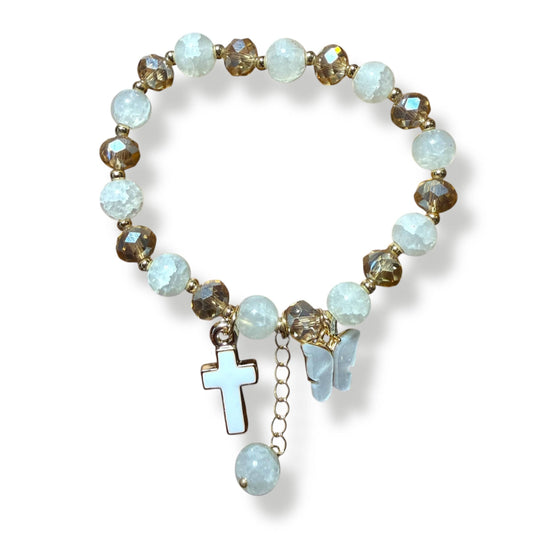 White Light Bracelet – Cross & Butterfly Charm Blessed by Pope | Catholically