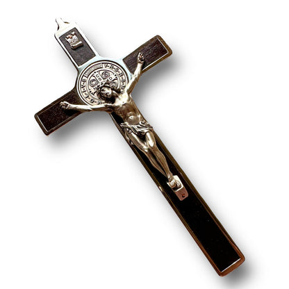 Wooden 7.5" St. Benedict Cross Crucifix -Exorcism cross -Blessed -San Benito | Catholically