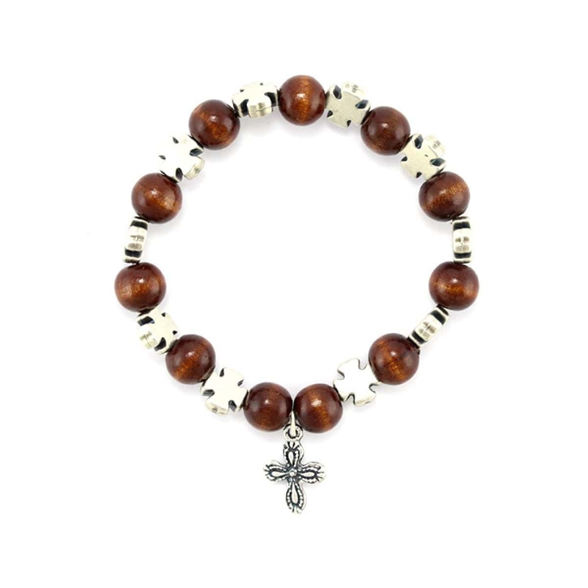 Dark Wood Bracelet w/ Celtic Cross & Four-Way Cross Pendant - Blessed By Pope | Catholically