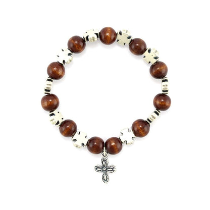 Dark Wood Bracelet w/ Celtic Cross & Four-Way Cross Pendant - Blessed By Pope | Catholically