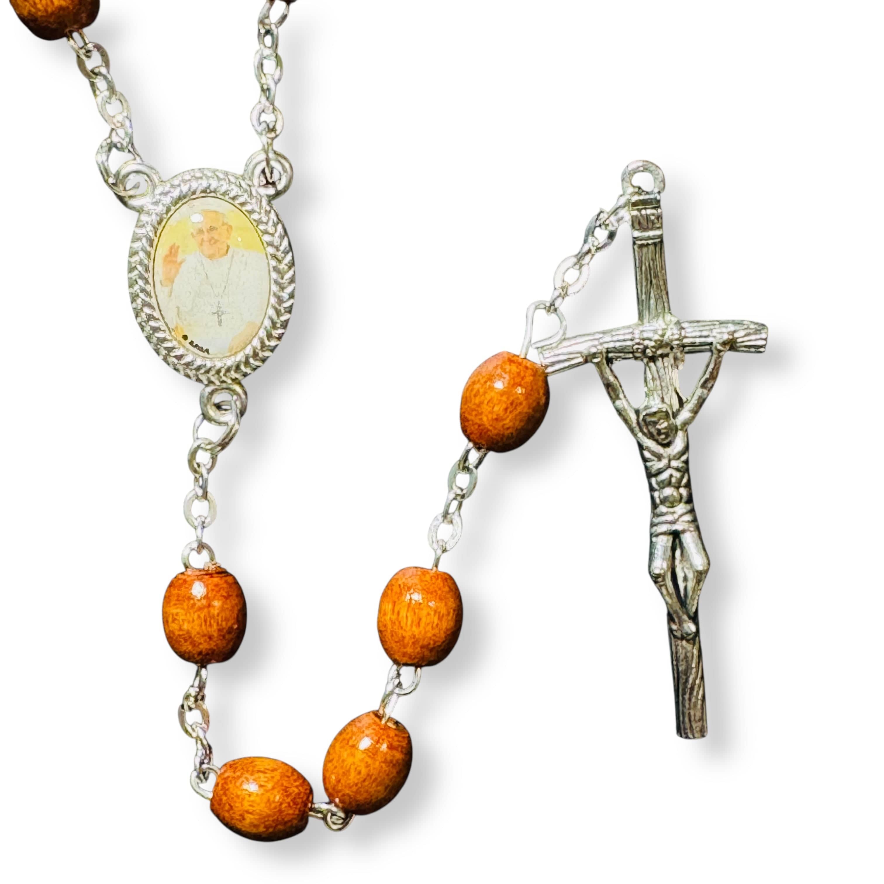 Dedicated To Pope Francis - Wooden Rosary Blessed by Pope