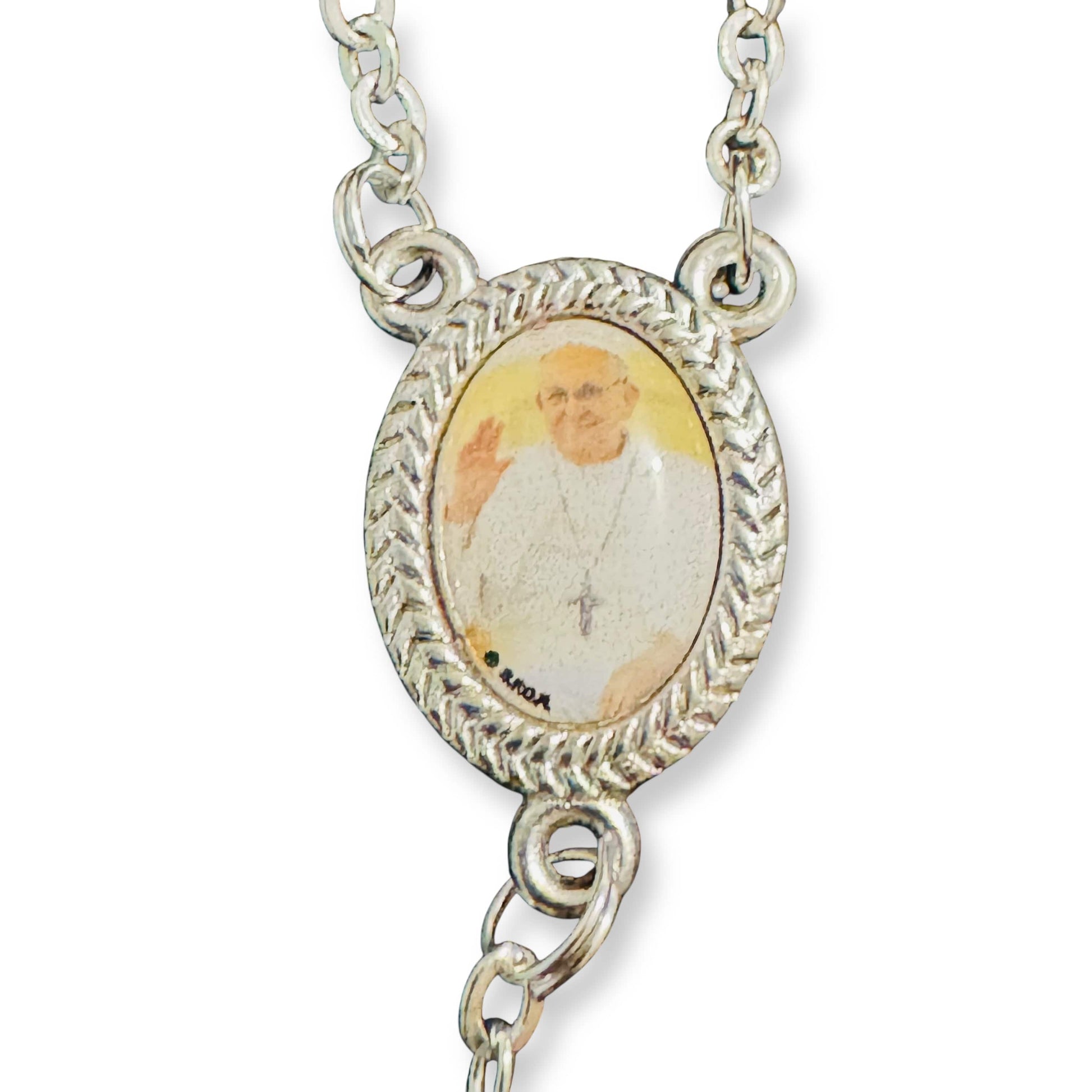 Wooden Rosary with Silver-Tone Scorzelli Crucifix and Pope Francis Centerpiece | Catholically