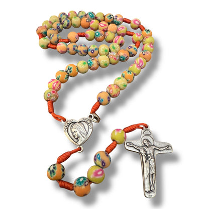 Yellow fimo rosary With Relic of th Holy Ground of Medjugorje Blessed By Pope | Catholically
