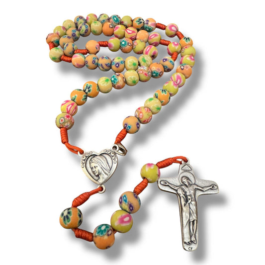 Yellow fimo rosary With Relic of th Holy Ground of Medjugorje Blessed By Pope | Catholically