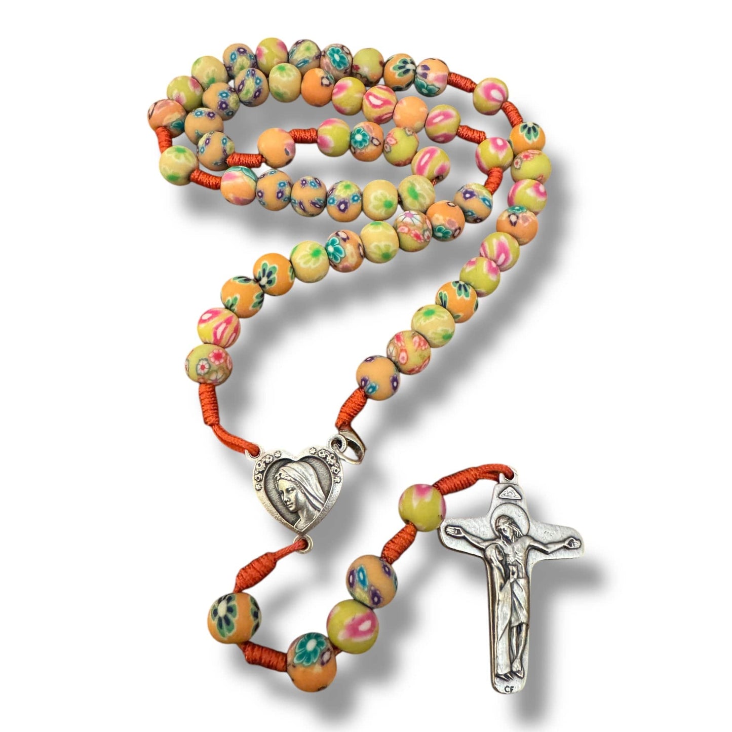 Yellow fimo rosary With Relic of th Holy Ground of Medjugorje Blessed By Pope | Catholically