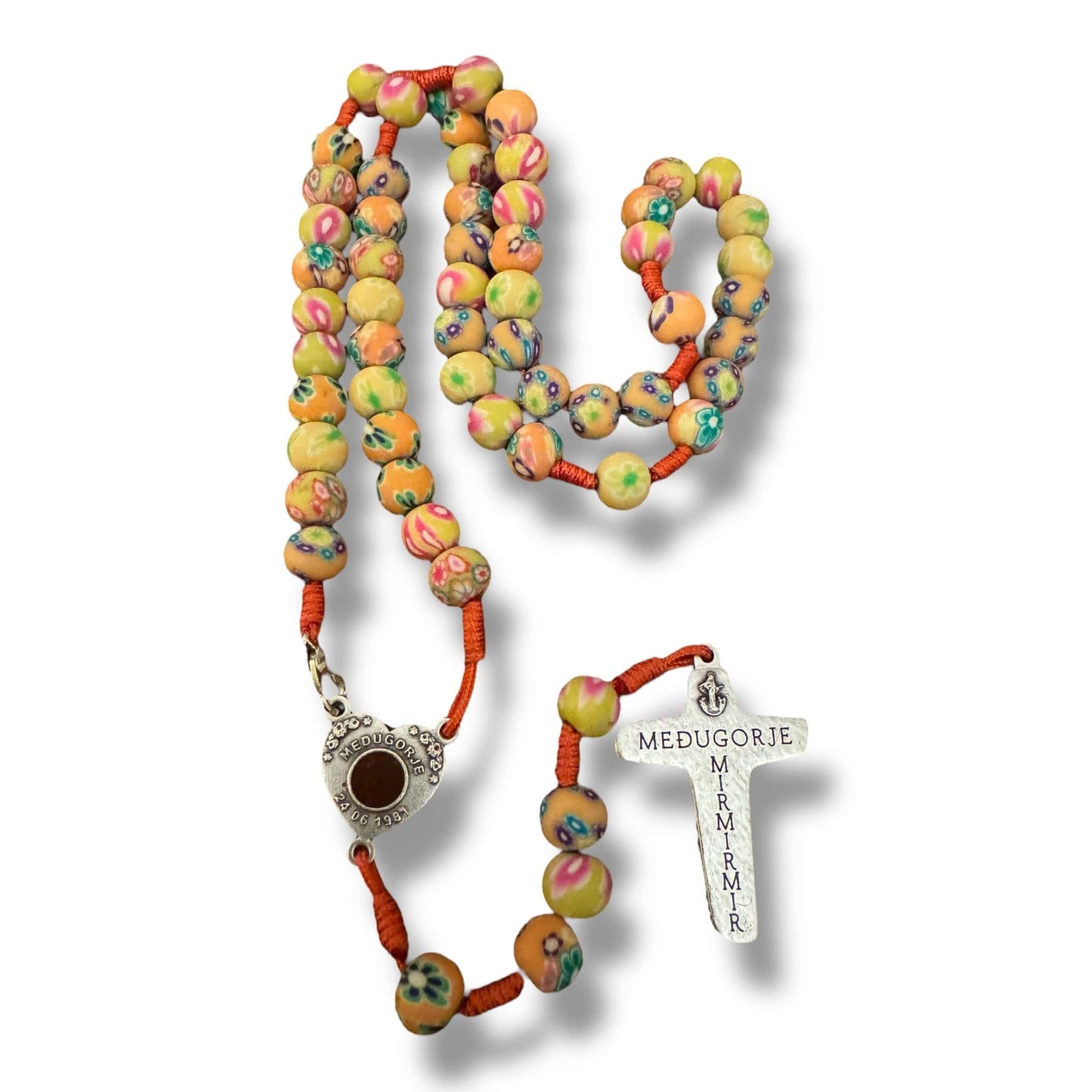Yellow fimo rosary With Relic of th Holy Ground of Medjugorje Blessed By Pope | Catholically