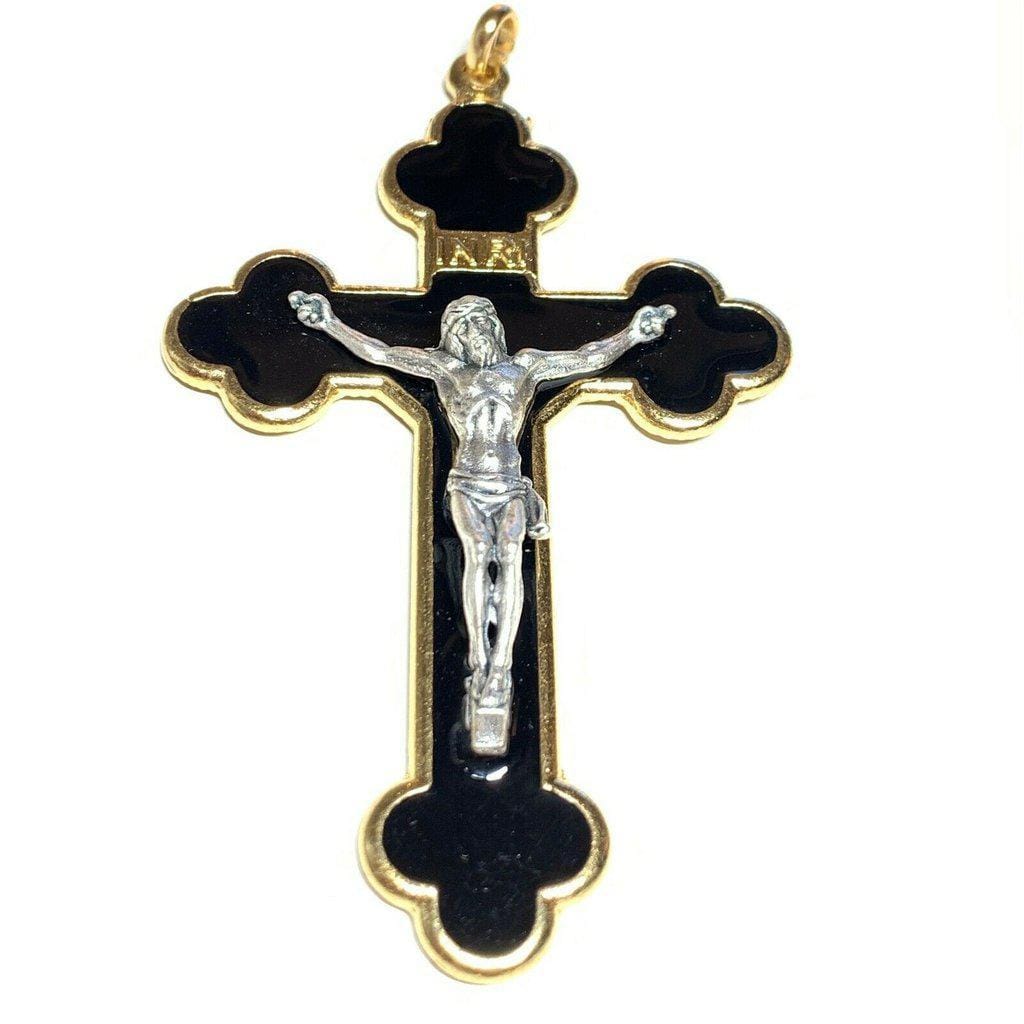 3" Black Budded Pectoral Cross - Crucifix - Blessed By Pope - First Communion | Catholically