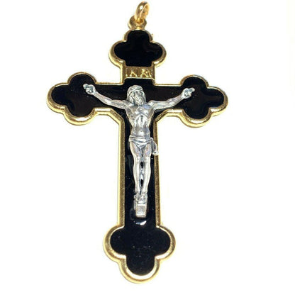 3" Black Budded Pectoral Cross - Crucifix - Blessed By Pope - First Communion | Catholically