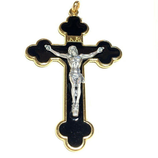 3" Black Budded Pectoral Cross - Crucifix - Blessed By Pope - First Communion | Catholically