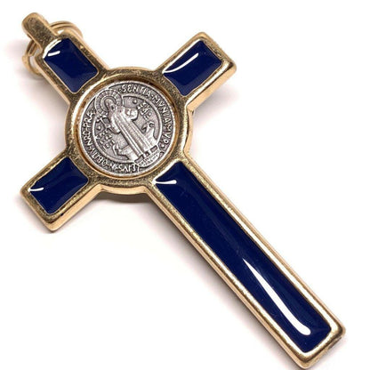 3" Blue Brass Saint St. Benedict Crucifix - Exorcism- Cross -Blessed By Pope | Catholically