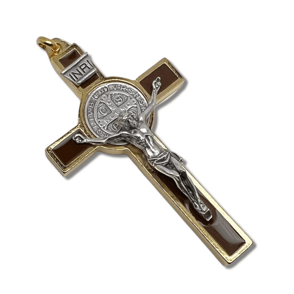 3" Brown Brass Saint St. Benedict Crucifix - Exorcism Cross - Blessed By Pope | Catholically
