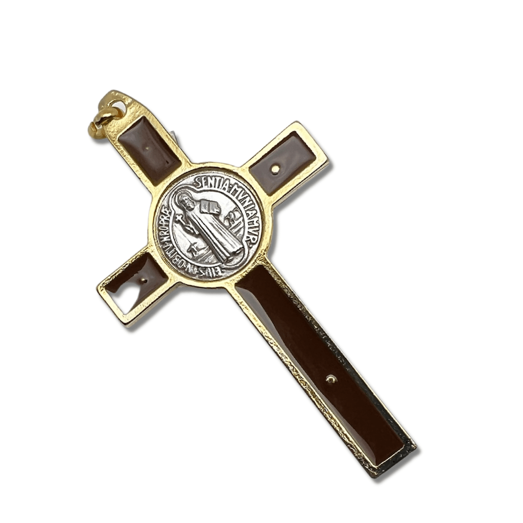 3" Brown Brass Saint St. Benedict Crucifix - Exorcism Cross - Blessed By Pope | Catholically