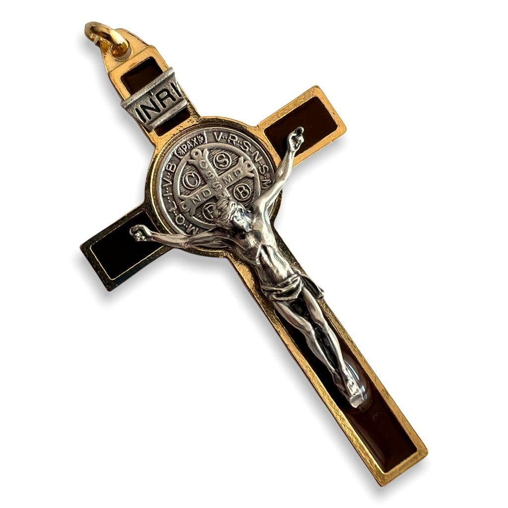 3" Brown Brass Saint St. Benedict Crucifix - Exorcism Cross - Blessed By Pope | Catholically