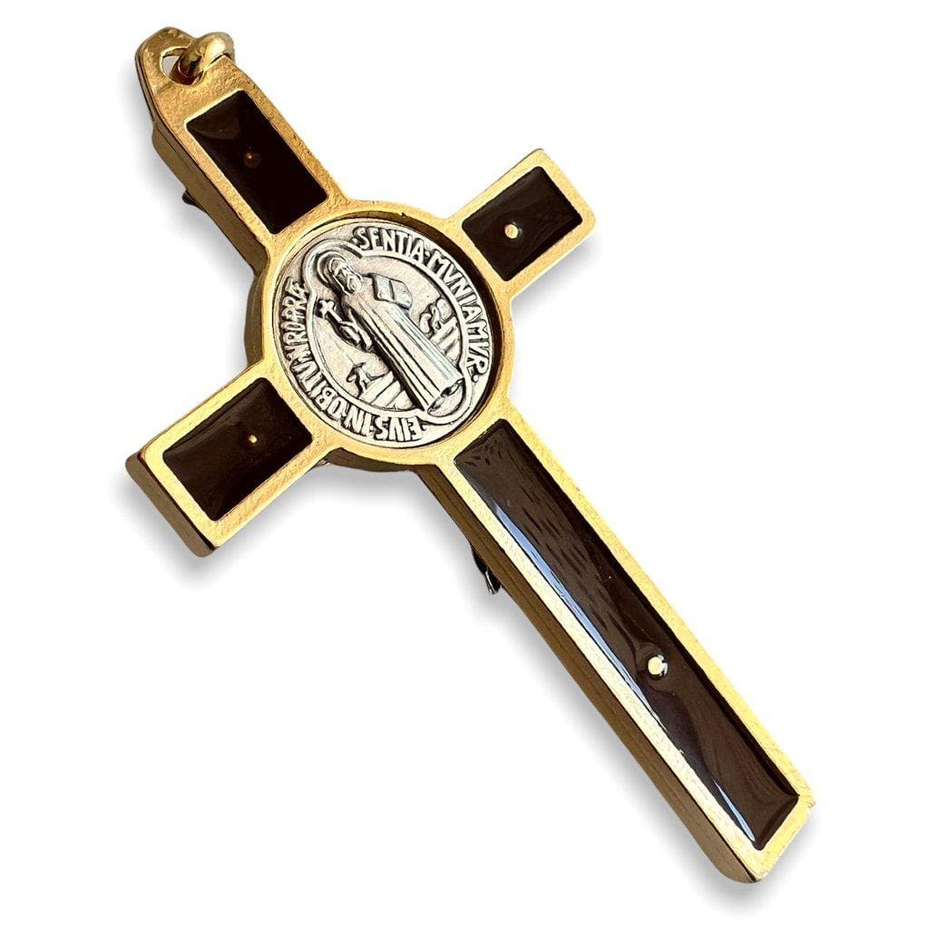 3" Brown Brass Saint St. Benedict Crucifix - Exorcism Cross - Blessed By Pope | Catholically