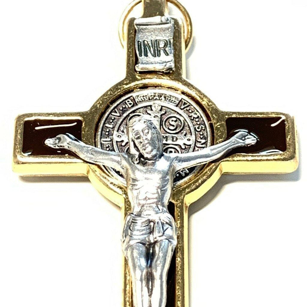 3" Brown Brass Saint St. Benedict Crucifix - Exorcism Cross - Blessed By Pope | Catholically