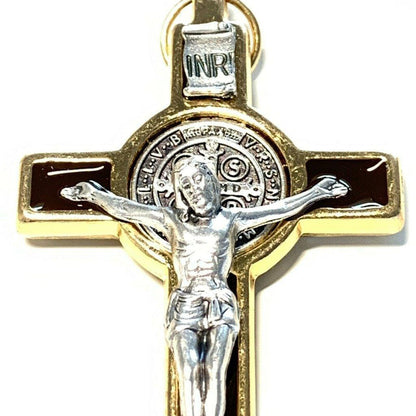 3" Brown Brass Saint St. Benedict Crucifix - Exorcism Cross - Blessed By Pope | Catholically