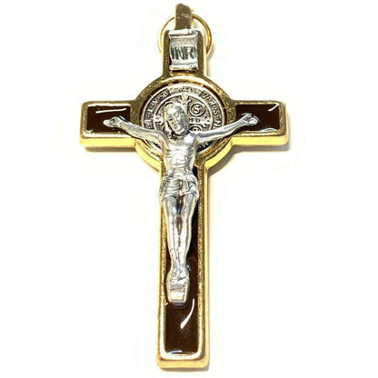 3" Brown Brass Saint St. Benedict Crucifix - Exorcism Cross - Blessed By Pope | Catholically
