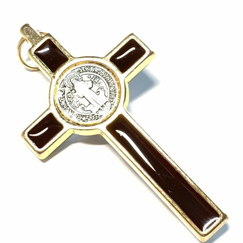 3" Brown Brass Saint St. Benedict Crucifix - Exorcism Cross - Blessed By Pope | Catholically