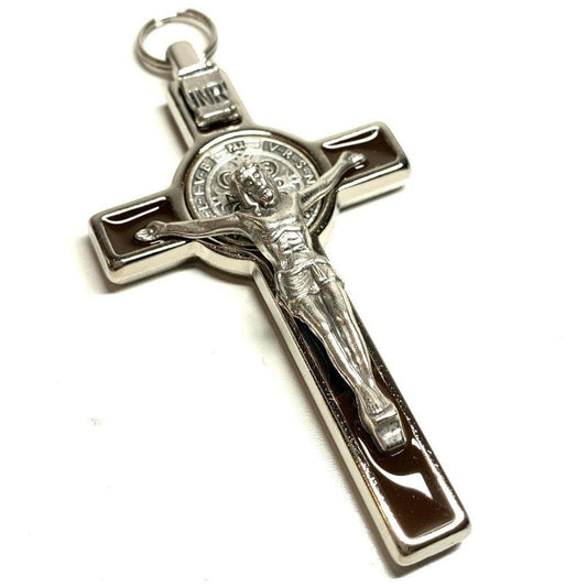 3" Brown Silver Tone St. Benedict Crucifix - Exorcism Cross - Blessed By Pope | Catholically