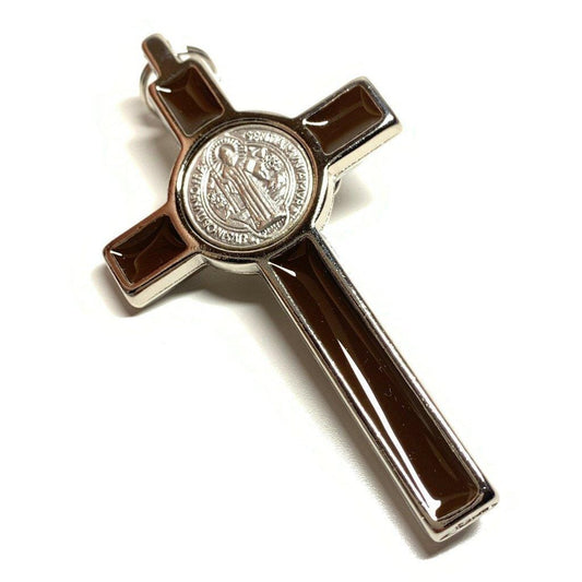 3" Brown Silver Tone St. Benedict Crucifix - Exorcism Cross - Blessed By Pope | Catholically