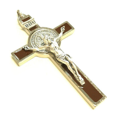3" Brown Silver Tone St. Benedict Crucifix - Exorcism Cross - Blessed By Pope | Catholically